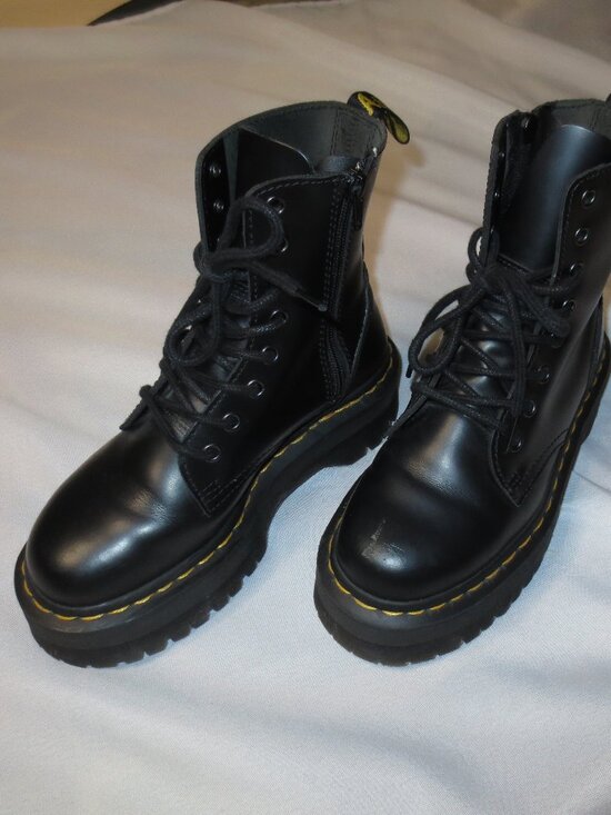 DR. MARTENS boots JADON air wair BLACK smooth leather COMBAT platform SIZE 4 main image 4